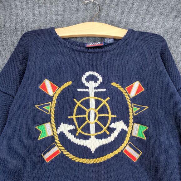Vintage Hook Sport Mens Round Neck Long Sleeve Pullover Anchor Sweater Blue SZ S - Picture 3 of 12